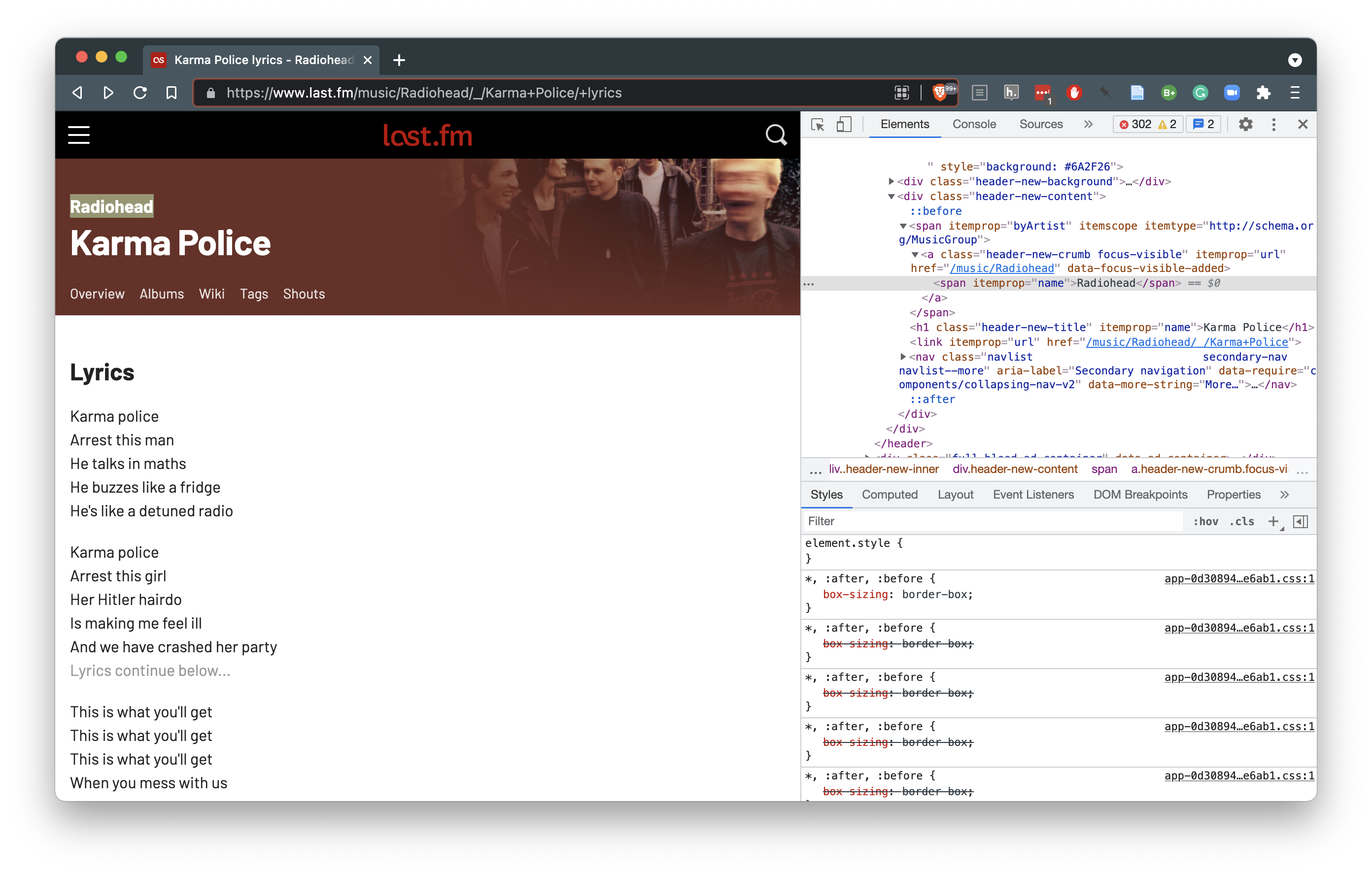 Using the "Inspect Element" command to explore raw html.