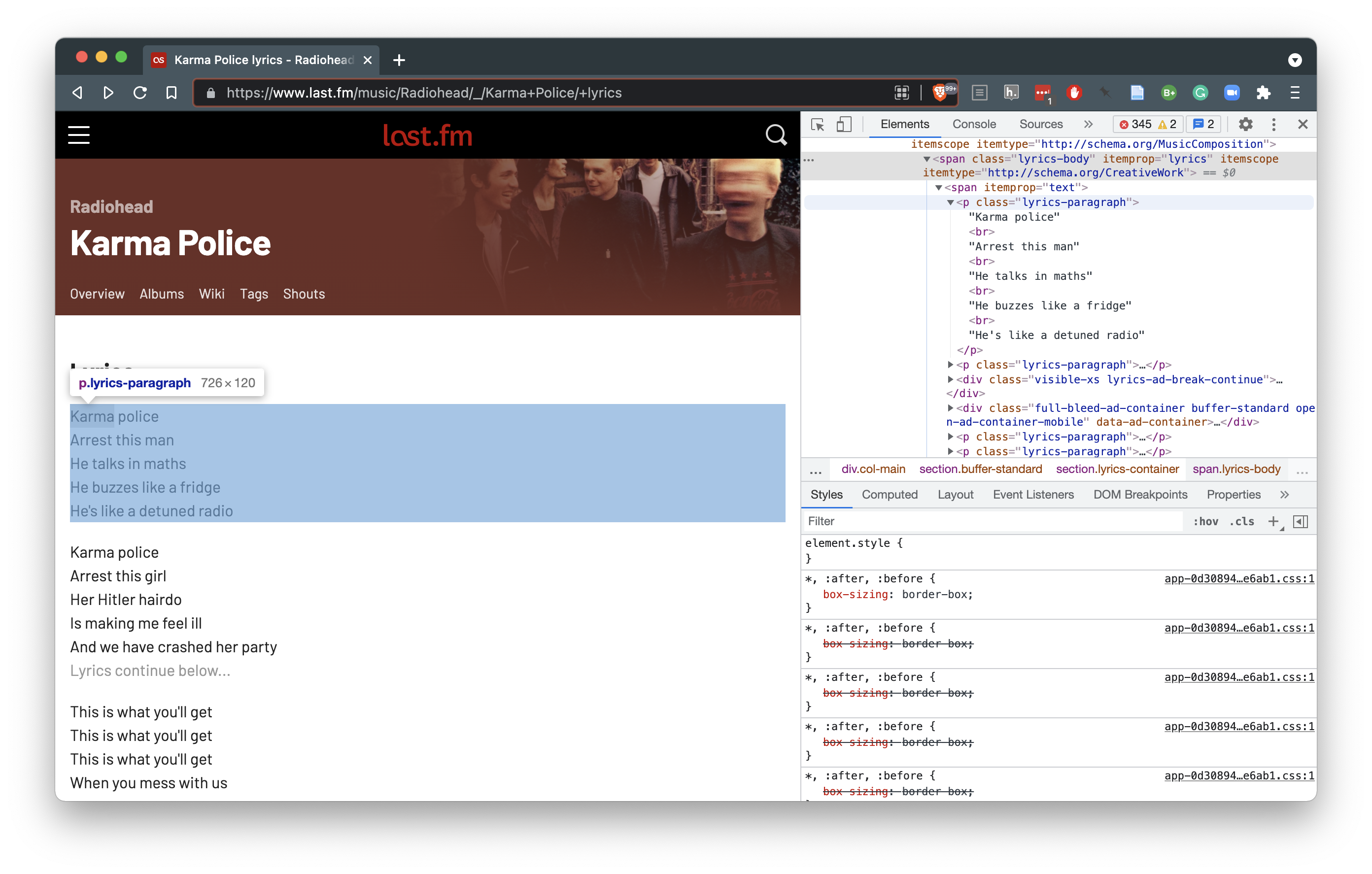 Using the "Inspect Element" command to explore raw html.