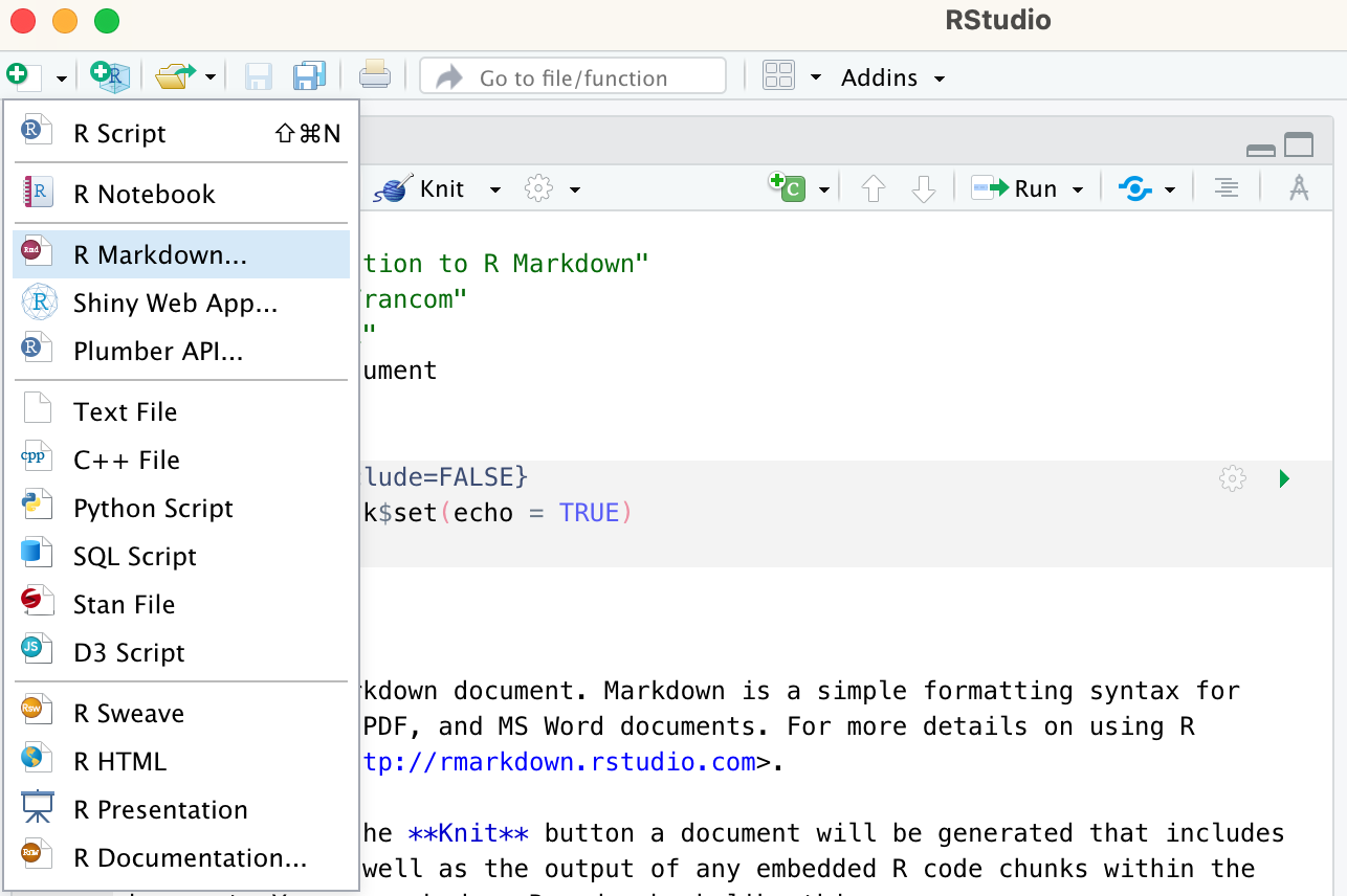 Create an R Markdown document with the RStudio toolbar.