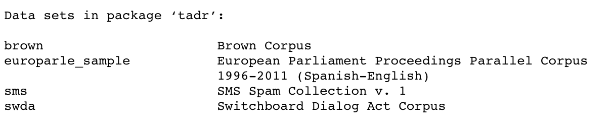 Viewing the datasets in the tadr package.